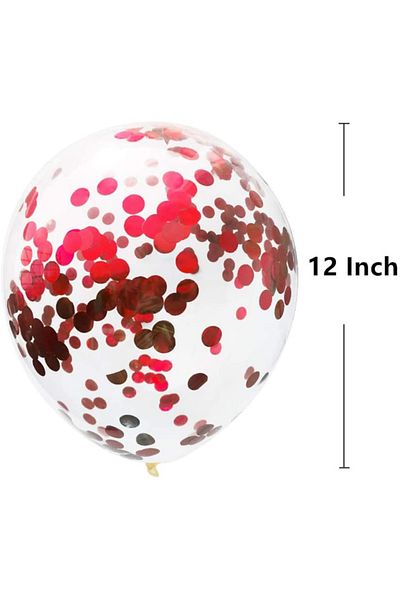 Parti dolabı Set of 10 Transparent Balloons with Red Confetti