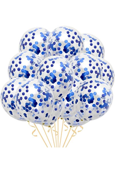Parti dolabı 10 Adet Mavi Konfetili Şeffaf Balon Seti Metalize Parlak Balon Pullu Balon Seti