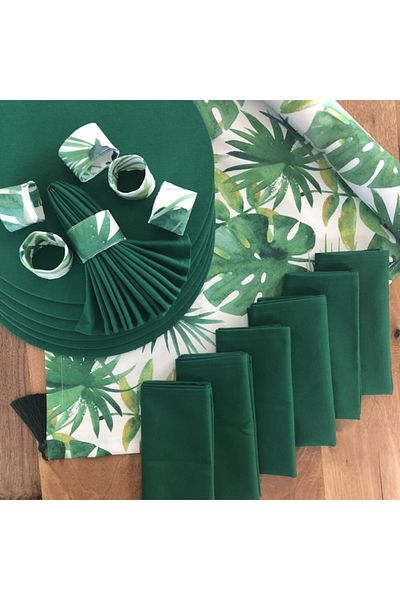 desen izmir American Serve, Green Leaf 6 Plates, 6 Napkins, 6 Napkin Rings and Runner Tk4