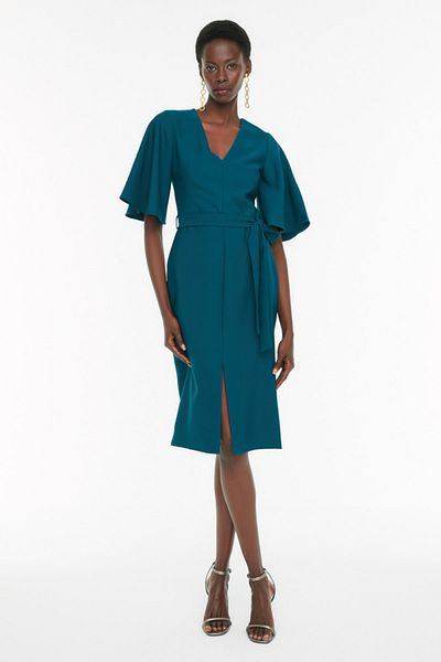 Trendyol Collection Μίντι μολύβι φόρεμα με πράσινη ζώνη και σκίσιμο - TOFAW19BB0167