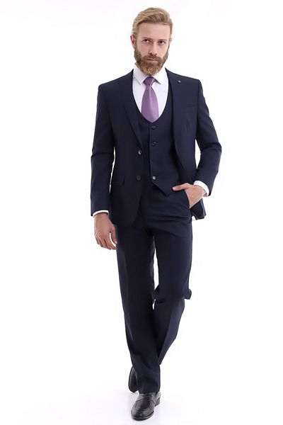 Presto Men's Slimfit Suit with Vest 6 Drop Navy Blue 581-203