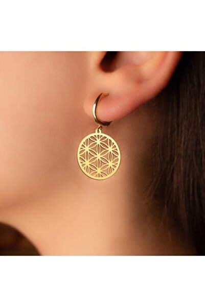 İNDİGO TAKI Yaşam Çiçeği Altın Kaplama Gümüş Küpe