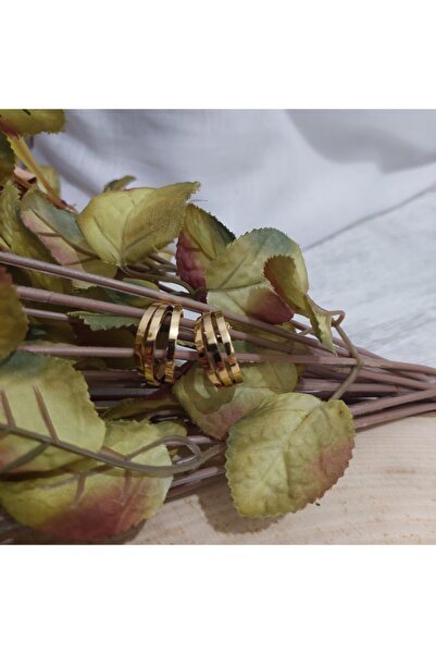 ADİN ACCESSORY Çelik Kararmaz Halka Küpe Üçlü Gold Minik