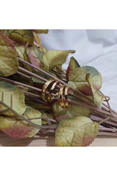 ADİN ACCESSORY Çelik Kararmaz Halka Küpe Üçlü Gold Minik