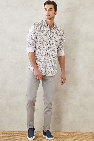 ALTINYILDIZ CLASSICS Ανδρικό πουκάμισο λευκό-μπορντό Slim Fit Slim Fit ιταλικό γιακά 100% βαμβάκι με στάμπα