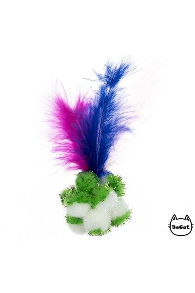 Be Cat Glittery Pompom Furry Cat Play Ball