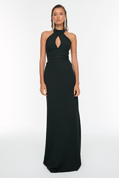 Trendyol Collection Μαύρο βραδινό φόρεμα με λεπτομέρεια στη μέση TPRSS22AE0052