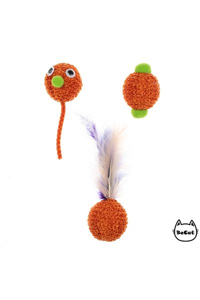 Be Cat Rope Wrap Cat Play Ball - Set of 3 Orange