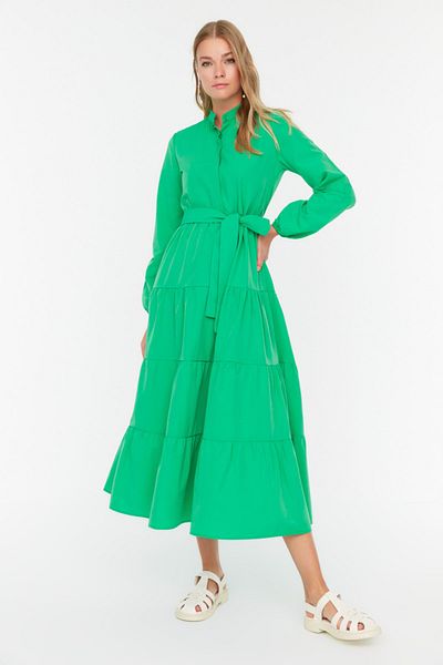 Trendyol Modest Зелена ткана сукня з ребристим суддівським коміром на ґудзиках TCTSS21EL3343