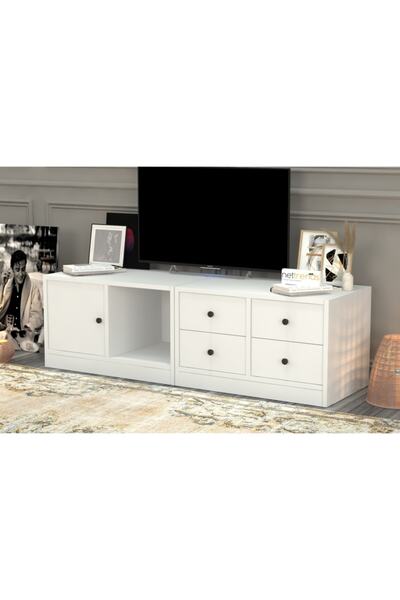 Nettrends Dolaplı Çekmeceli Tv Ünitesi Beyaz 130 Cm Tv-1012-ç