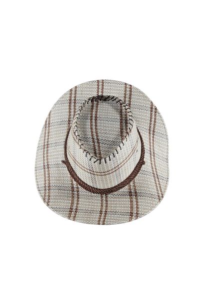 Kardelen Butik Denizli Vintage Checkered Suede Jazz Hat ( Unisex ) ( Cream ) ( 55-58 Cm )