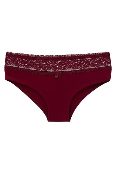 HNX Chiloți de damă hipster din bumbac burgundă cu dantela în talie