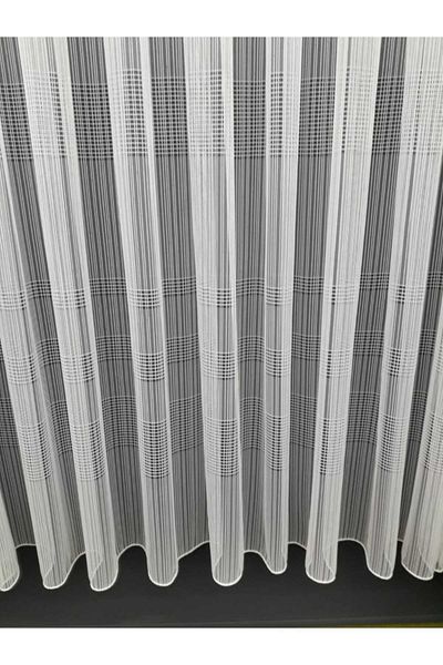 GOGOPERDE Ecru Colored Modern Scalloped Tulle Curtain - 1/2 Sparse Pleated
