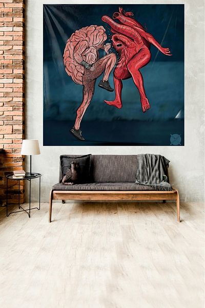 on the clouds Heart & Brain Fightclub Stain-Proof Velvet Textured Fabric Wall Covering
