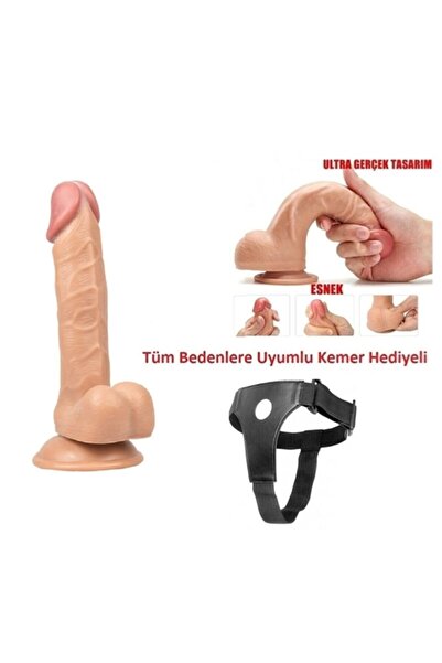 Biosal Çiftler Için Kemerli Penis Realistik Et Dokusunda 20 cm Yumuşak Dildo Yapay Penis