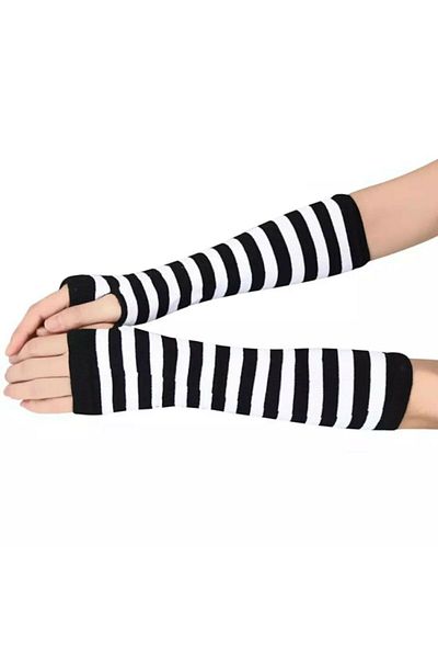 İYİ MODA Anime Grunge Punk Black White Striped Sleeve