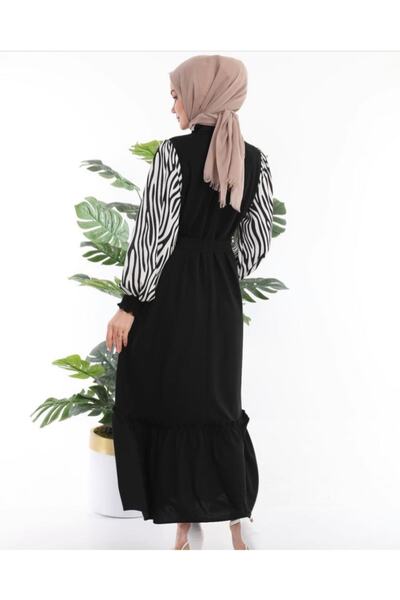 esmaboutique Kadın Kolu Zebra Desenli Elbise