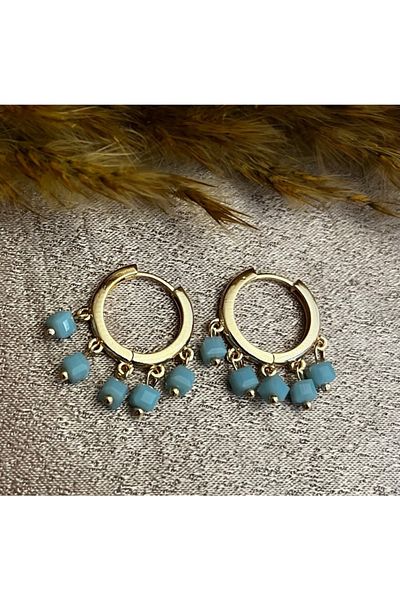 Markiz Takı Light Blue Bead Dangle Hoop Earrings 2 Cm