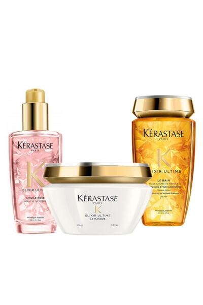Kerastase Le Bain 250 Ml Shampoo + Elixir Ultime 200 Ml Mask + L'huile Rose 100 Ml Care Oil