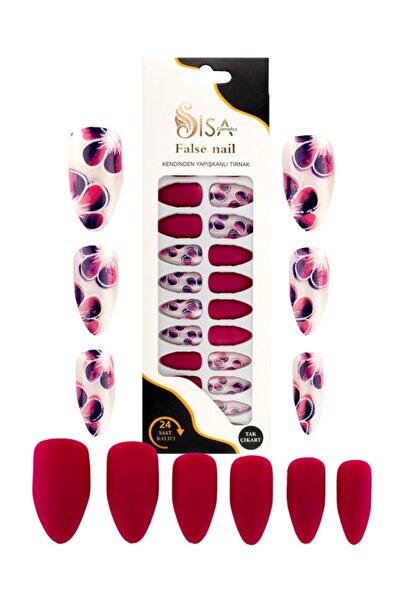 SİSA Cosmetics Badem Batik Desenli Fuşya Tak Ve Çık 24'lü Takma Tırnak