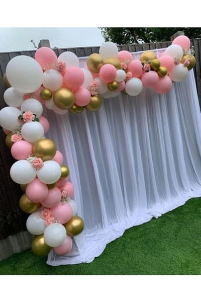 Party City Pastel White - Pink - Chrome Gold 60pcs Balloon Chain Set
