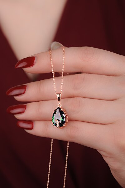 ENCİLİ SİLVER 925 Ayar Gümüş Damla Model Mistik Topaz Renk Kadın Kolye