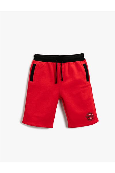 Koton Boys' Clothing Slogan Printed Shorts Cotton Waist Tied 2skb40009tk Red