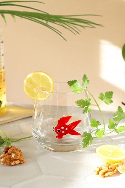 ADAMODART Single Water Glass with Red Fish Figure