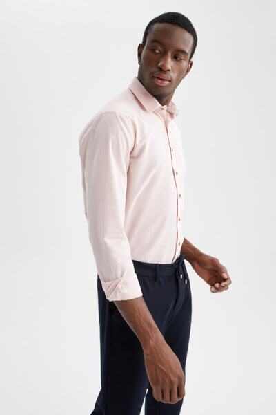 DeFacto Modern Fit Polo Neck Long Sleeve 100% Cotton Shirt