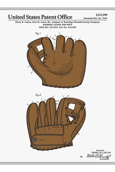 Universal Poster decorativ din lemn cu mănușă de baseball, patentat