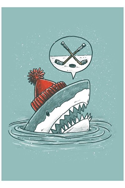 Universal Διακοσμητική ξύλινη αφίσα ζωγραφικής με θέμα τον καρχαρία του χόκεϊ