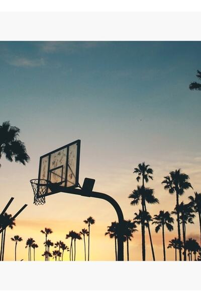 Universal Διακοσμητική ξύλινη αφίσα με θέμα το μπάσκετ, το ηλιοβασίλεμα και τ...