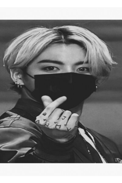 Universal Siyah Beyaz Jungkook Tablo Ahşap Poster Dekoratif Kod2601