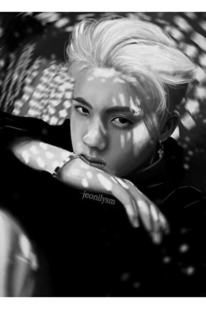 Universal Ασπρόμαυρη Ξύλινη Αφίσα Ζωγραφικής Seokjin Διακοσμητική Κωδικός4549