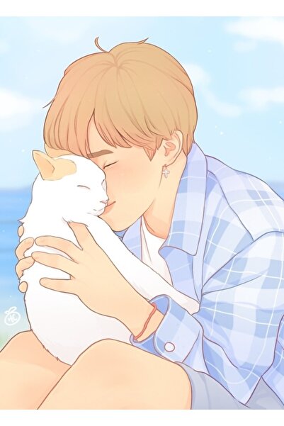 Universal Διακοσμητική ξύλινη αφίσα ζωγραφικής Jimin και Kitty Κωδικός3794