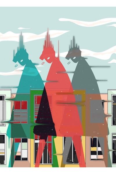 Universal Persona - Poster decorativ din lemn cu tablou cu efect de distorsiu...