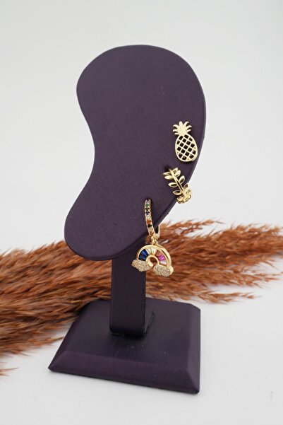 By Zeyna Aksesuar مجموعة أقراط زيركون نسائية مفصلة بألوان قوس قزح وخالية من التشويه