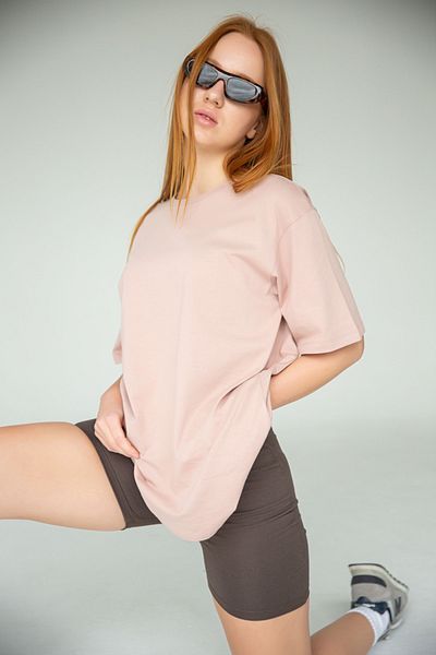 Bases Πλεκτό μπλουζάκι Mink 100% Cotton Crew Neck Boyfriend Oversize