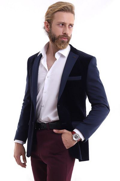Presto Men's Velvet Slimfit Jacket Navy Blue 1535-200