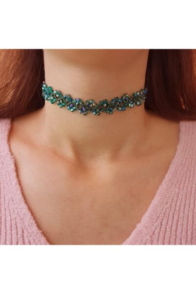 Handmade By HLY Handmade Crystal Stone Green Choker Necklace