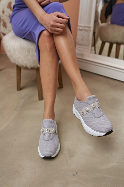 ANGELİNA JONES Belicia Kadin Gri Trıko Ve Taş Detay Sneakers