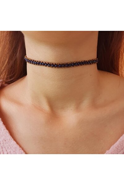 Handmade By HLY Handmade Crystal Stone Navy Blue Choker Necklace