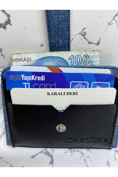 Karalı Deri Мъжки портфейл син черен