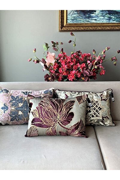 Lucky Art Възглавница с мотив на червени цветя Vz 007 в бордо