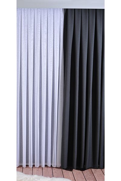VANESSA PERDE Fund Curtain Heavy Gramaged 1x3 Tight Pleated Modern Linen Texture Anthracite Color Special Series Fund Curtain