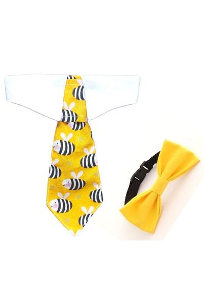 stylie Yellow Tie Bow Tie Set of 2, For Cats And Small Breed Dogs