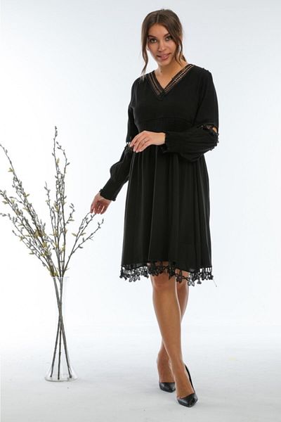 NKTCOLLECTİON Rochie din țesătură de viscoză cu mâneci și fustă neagră de damă Nkt-apple-viscose