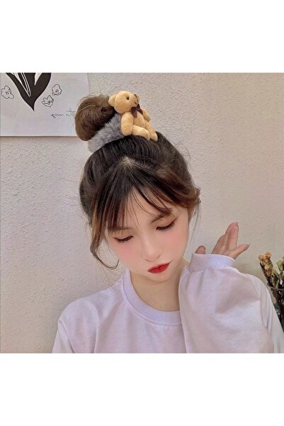 GÜLPEŞE Peluş Ayılı Tüylü Simit Toka Topuz Tokası