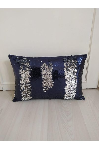 YILMAZHOME Sequined Rectangular Throw Pillow Cover - (navy blue-silver)