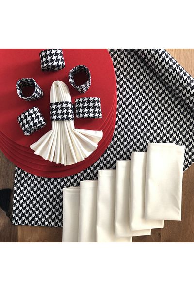 desen izmir American Service, Houndstooth, 6 Plates, 6 Napkins, 6 Napkin Rings and Runner Tk4